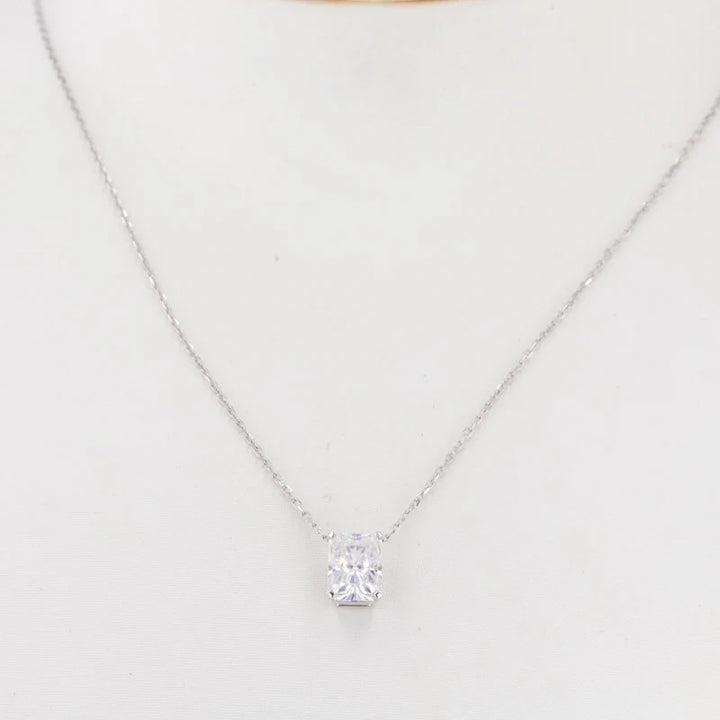 6*8mm Radiant Cut Moissanite Necklace in 14K Solid White Gold
