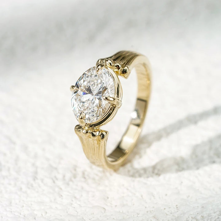1.5ct Oval Diamond Vintage Ring with Matching 6-Stone Stacking Ring in 10K Solid Yellow Gold