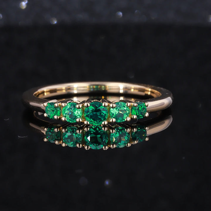 3.5mm, 0.80ctw Round Lab-Grown Colombian Emerald 5-Stone Ring in 10K Yellow Gold