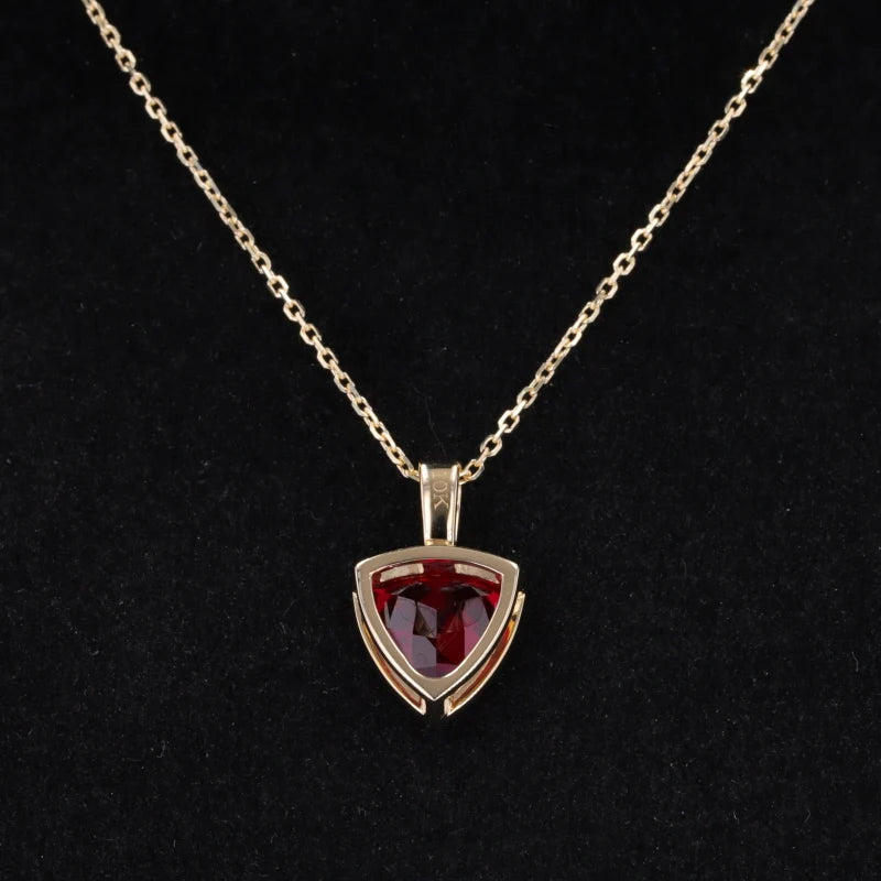 Trillion Cut Ruby Pendant Necklace in 10K Solid Yellow Gold