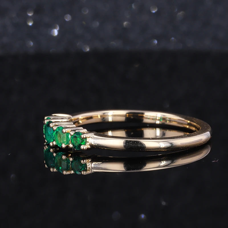 Round lab emerald five-stone ring, view 2