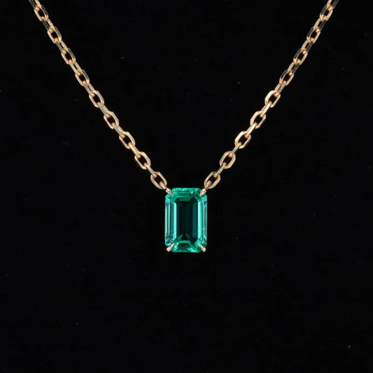 1ct Lab Emerald Classic Pendant Necklace with 14K Yellow Gold Rolo Chain