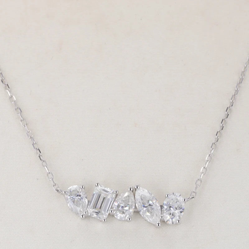 Pear, Emerald, Marquise, Oval Cut 5-Stone Moissanite Pendant Necklace in 14K White Gold
