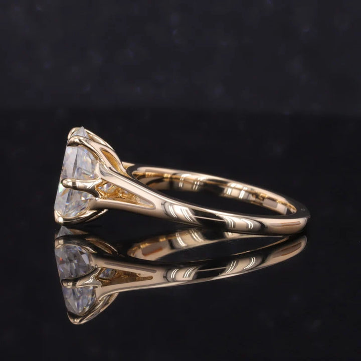 7x10mm Oval Cut Moissanite Ring with Valley Band in Yellow Gold