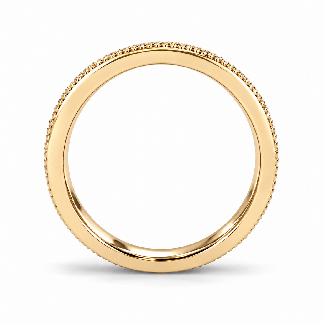 Hand-Carved Diamond Vintage Solid Gold Band (3mm) profile view in 14K Yellow Gold