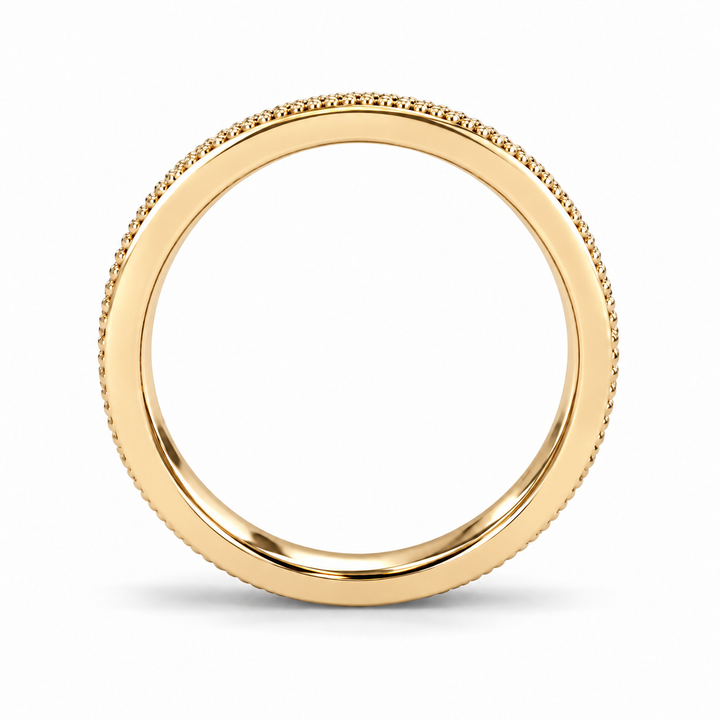 Hand-Carved Diamond Vintage Solid Gold Band (3mm) profile view in 14K Yellow Gold