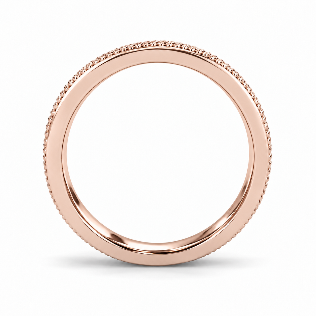 Hand-Carved Diamond Vintage Solid Gold Band (3mm) profile view in 14K Rose Gold
