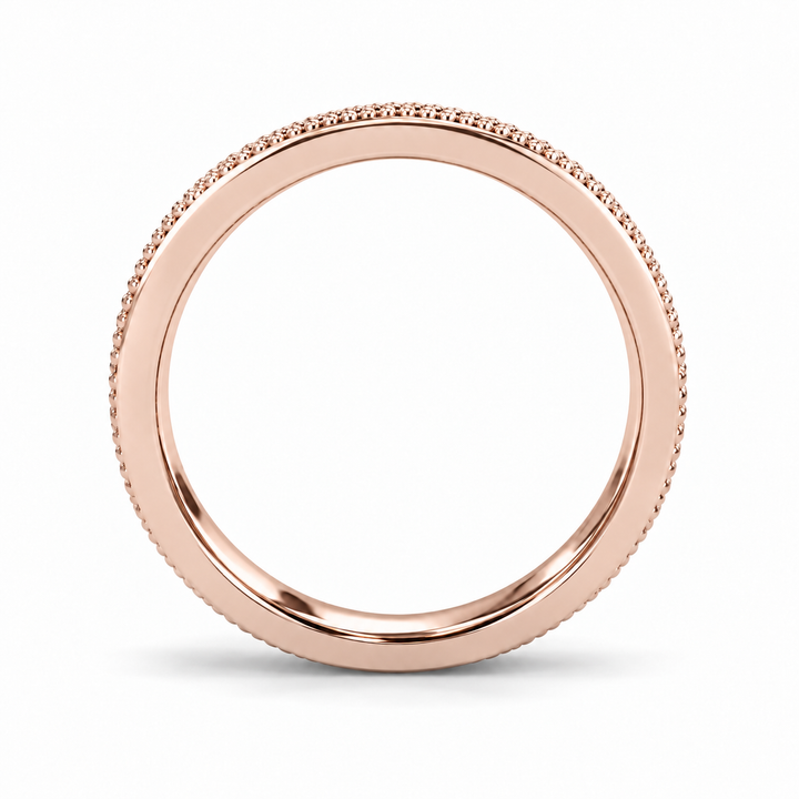 Hand-Carved Diamond Vintage Solid Gold Band (3mm) profile view in 14K Rose Gold