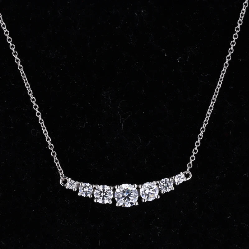 Moissanite Graduated Curved Bar Pendant Necklace in 14K Solid White Gold