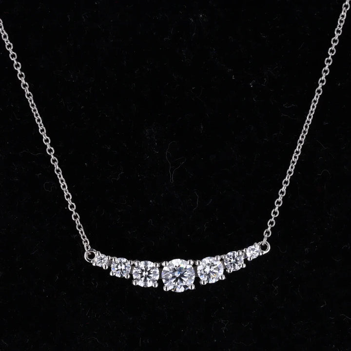 Moissanite Graduated Curved Bar Pendant Necklace in 14K Solid White Gold