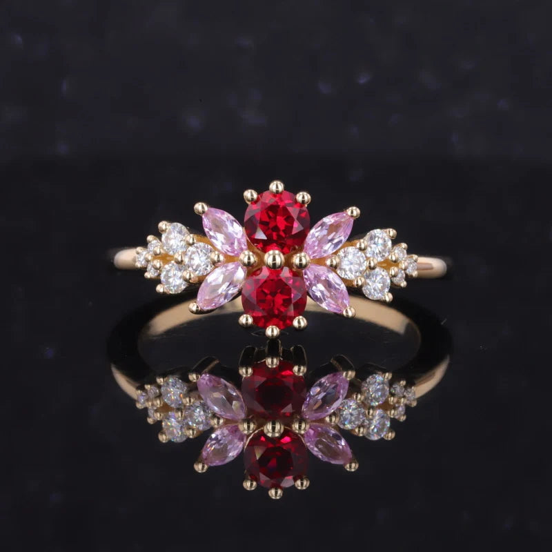 Floral Ruby 14k Yellow Gold Ring Collection