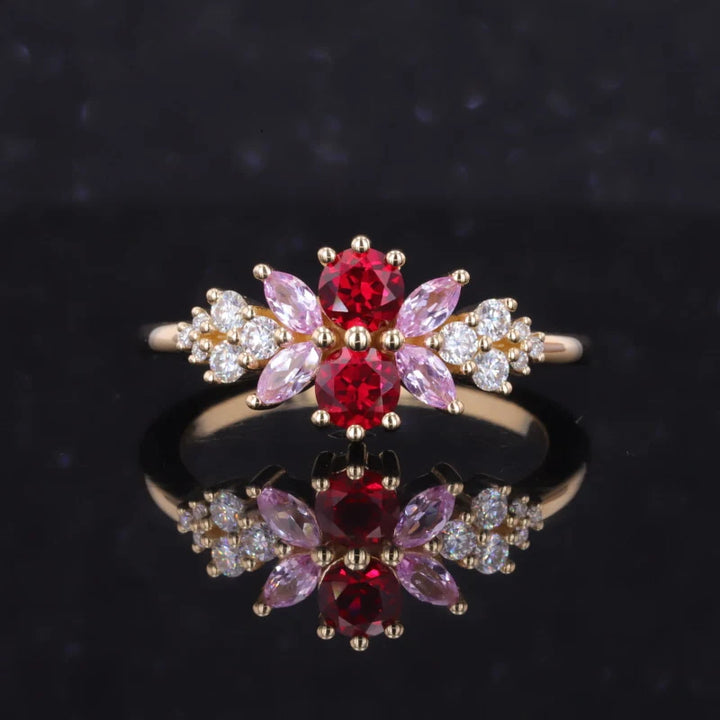 Floral Ruby 14k Yellow Gold Ring Collection