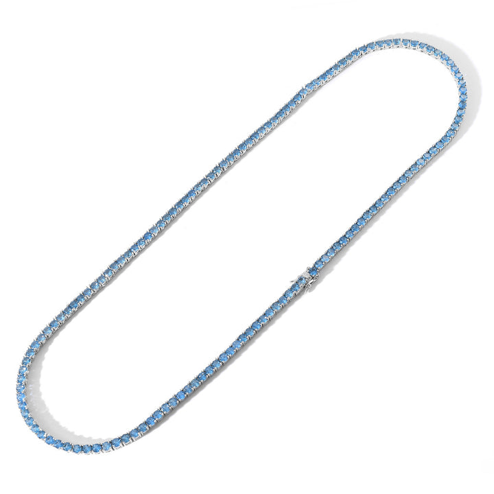 4mm Blue Moissanite Tennis Chain Platinum-Plated S925 Solid Silver