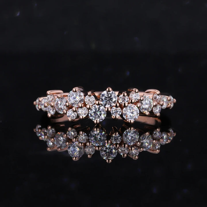 Cluster Round Cut Moissanite Wedding Ring in 14k Solid Rose Gold