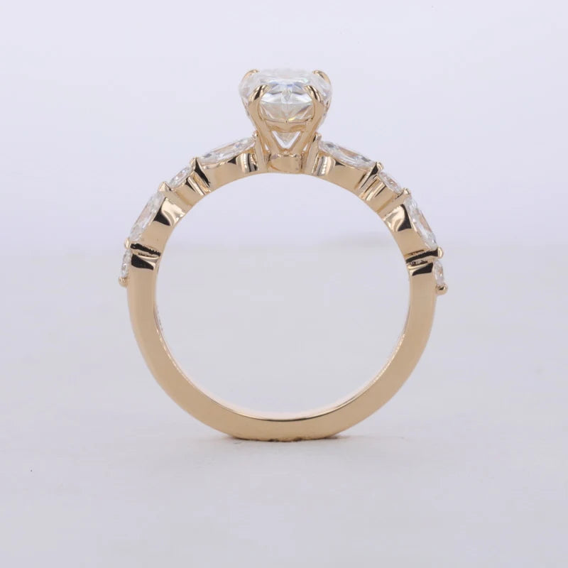 1.5ct Pear Cut Moissanite Half Eternity Ring in 14K Solid Yellow Gold