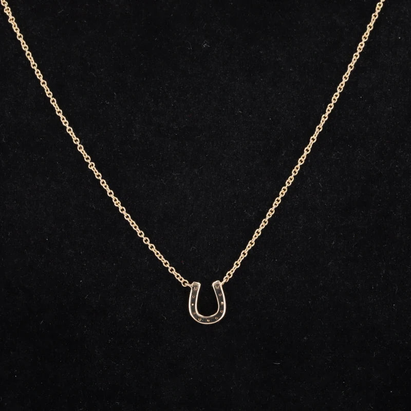 Horseshoe Diamond Pendant/Necklace in 14K Solid Yellow Gold