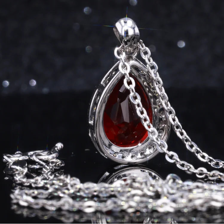 9*13mm Pear Cut Red Ruby Diamond Pendant Necklace in Platinum (PT950)