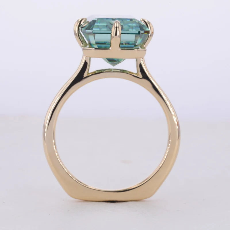 12x16mm Emerald Cut Green Moissanite Solitaire Ring in 14K Solid Yellow Gold