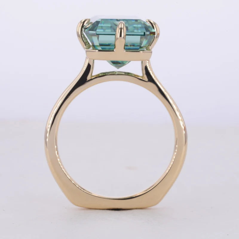 12*16mm Emerald Cut Green Moissanite Solitaire Ring in 10K Yellow Gold