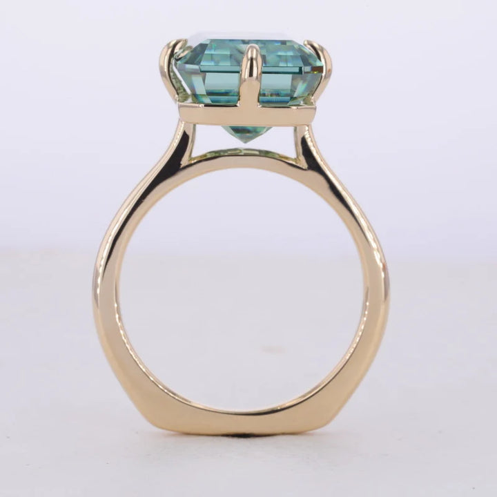 12x16mm Emerald Cut Green Moissanite Solitaire Ring in 14K Solid Yellow Gold