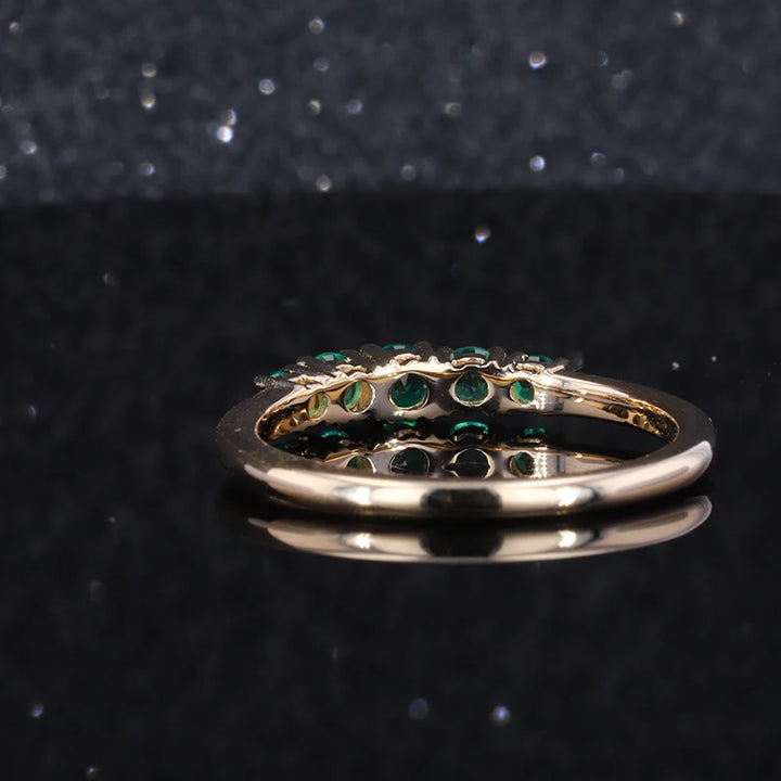 3.5mm, 0.80ctw Round Lab-Grown Colombian Emerald 5-Stone Ring in 10K Yellow Gold