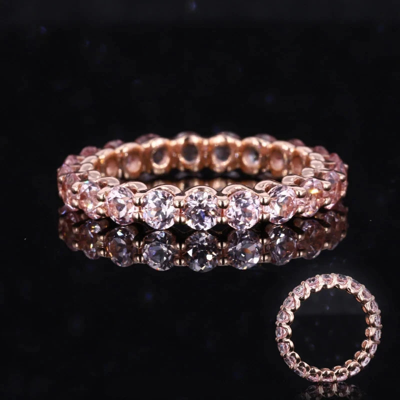 3mm Round Cut Pink Sapphire Eternity Ring in 10K Rose Gold