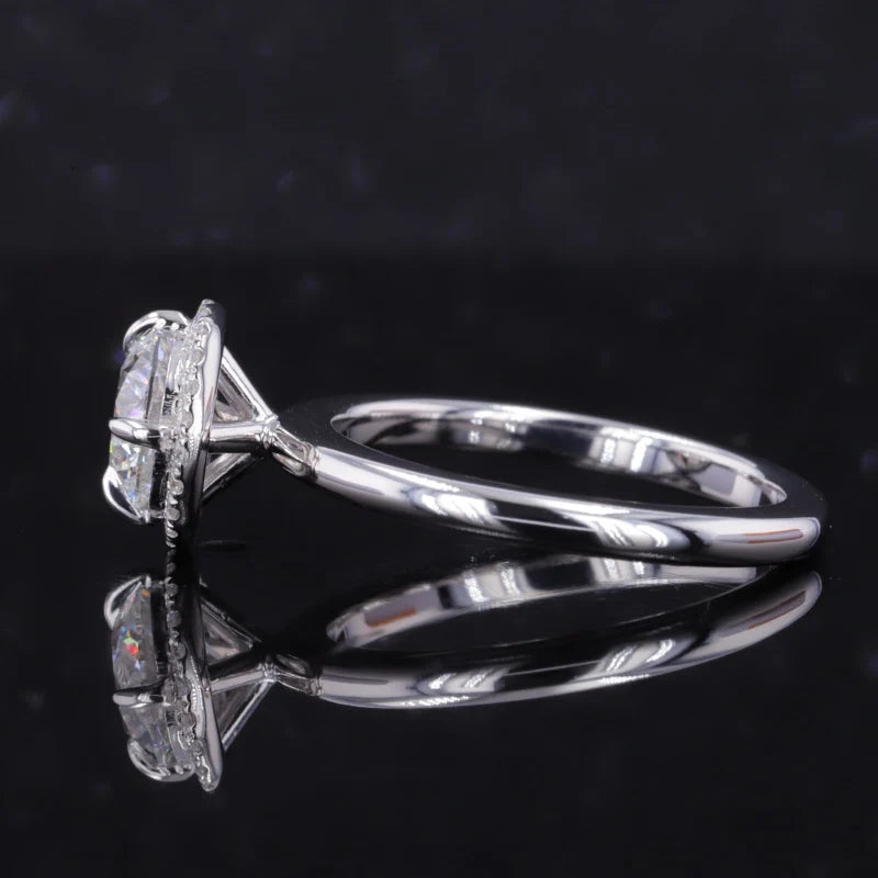 1.00ct Round Cut Diamond with Halo Ring in 10K Solid White Gold