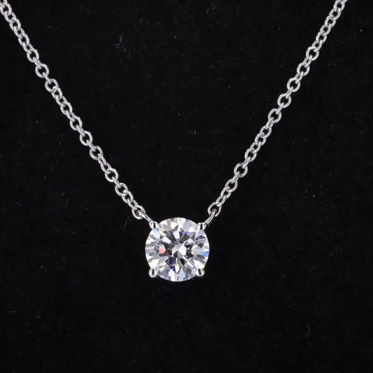 6.5mm Round Cut Diamond Pendant with Rolo Necklace in 14K YellowWhite/Rose Gold