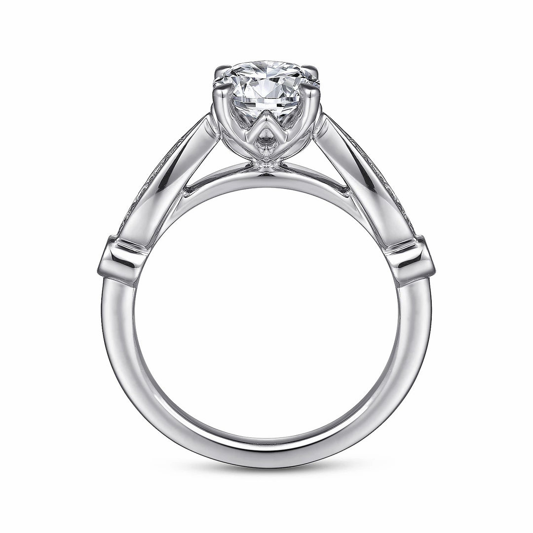1.00ct Round Lab-Grown Diamond Solitaire Ring with Teardrop Band in White Gold