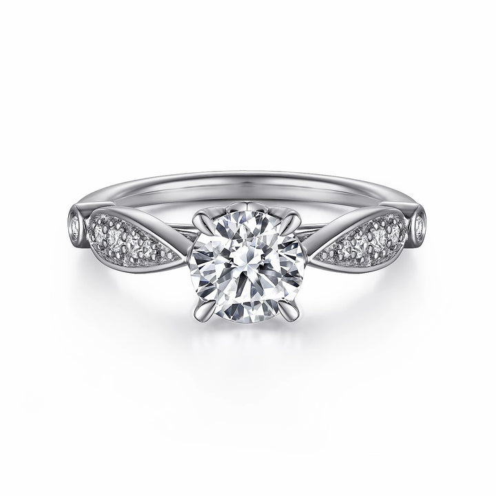1.00ct Round Lab-Grown Diamond Solitaire Ring with Teardrop Band in White Gold