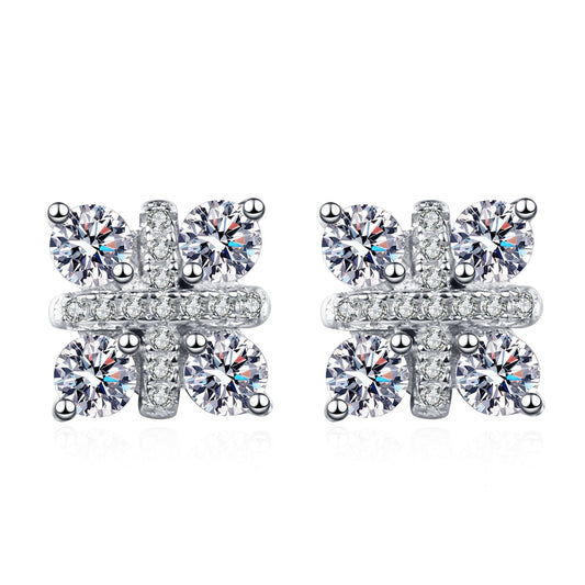 Cluster Snowflake Moissanite Earrings in Platinum-Plated 925 Sterling Silver