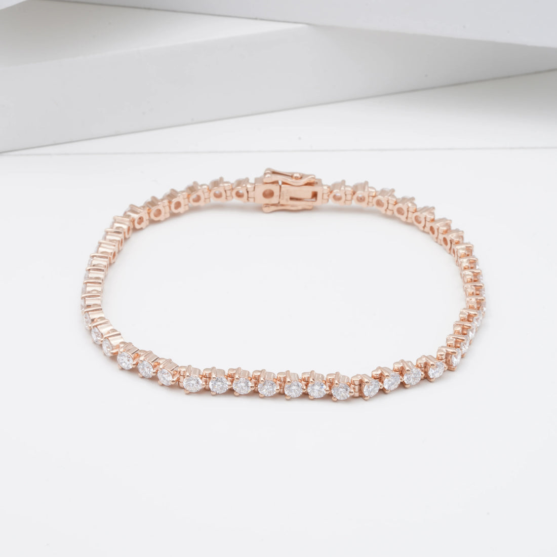 Three-Prong Round Lab Diamond Tennis Bracelet, view 5