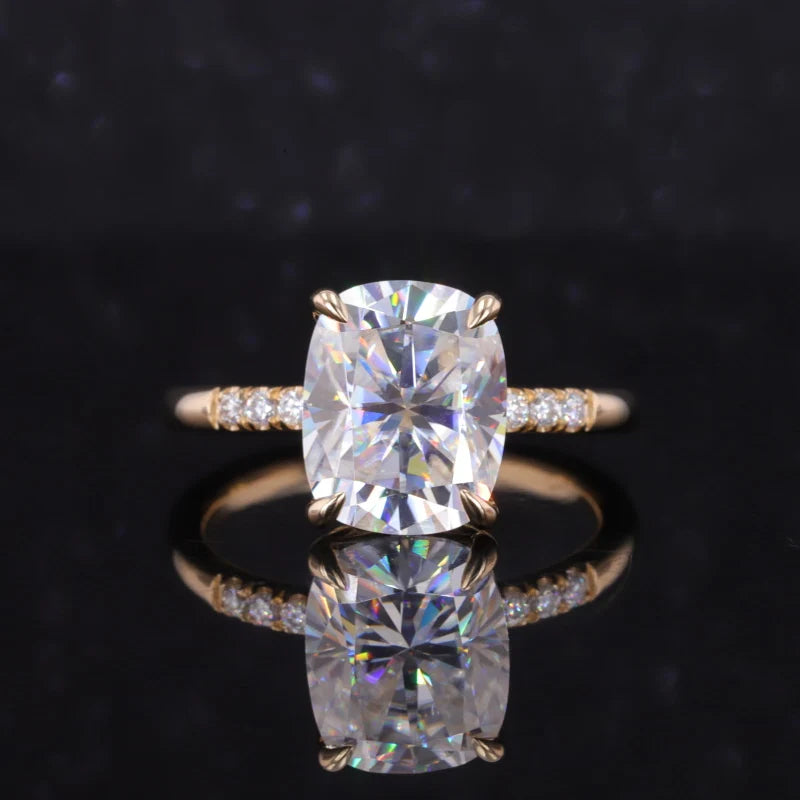 8*10mm Cushion Cut Moissanite Ring in 14K Solid Yellow Gold