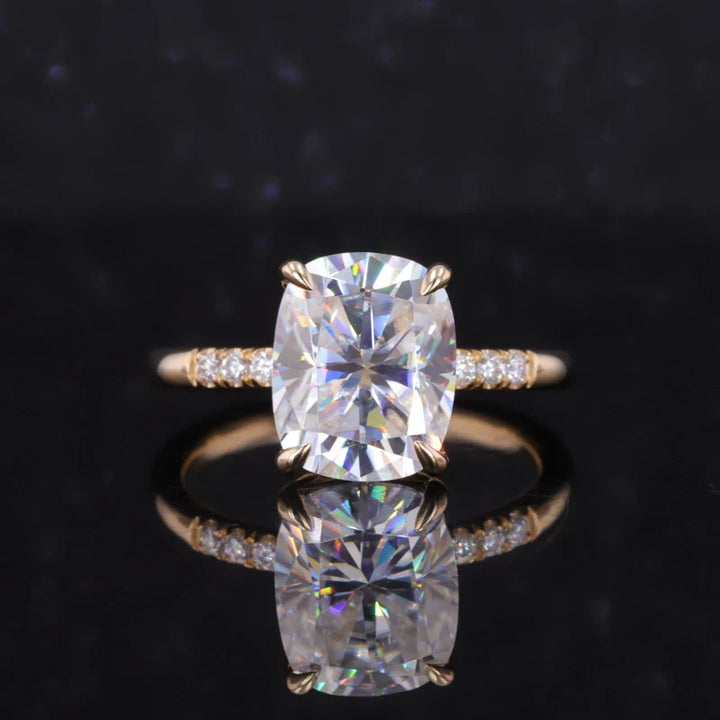 8x10mm Cushion Cut Moissanite Ring in 14K Solid Yellow Gold