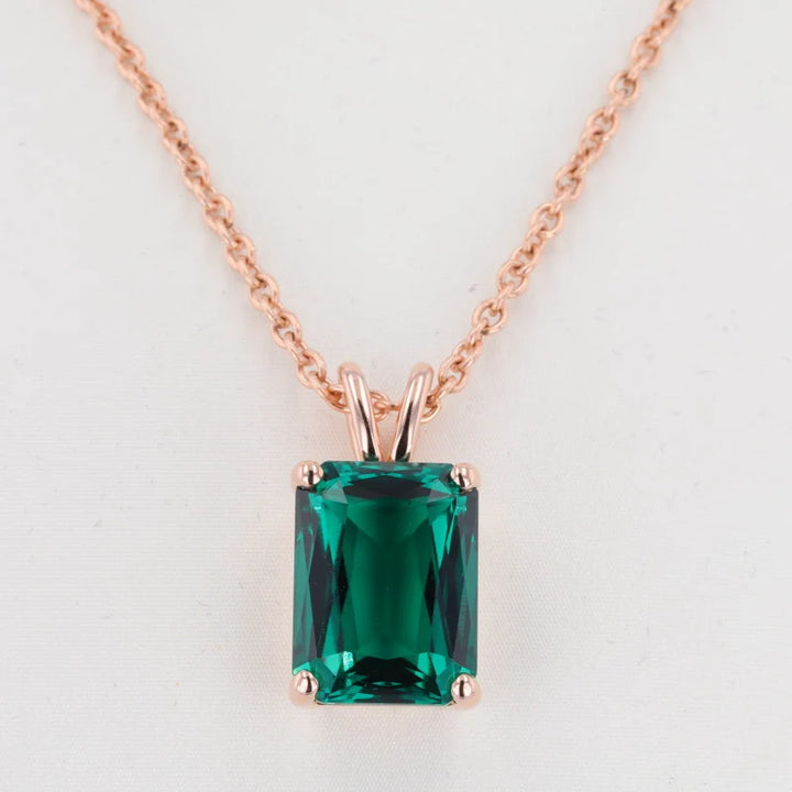 12x16mm, 8.80ct Ashoka Lab-Grown Zambian Emerald Pendant Necklace in 14K Rose Gold