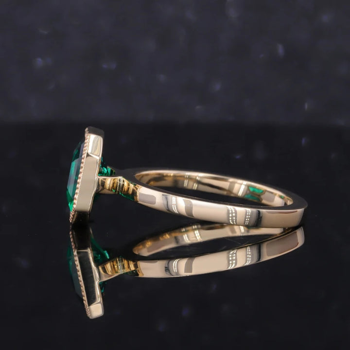 8mm, 2.00ct Asscher Lab-Grown Zambian Emerald Ring in 10K Yellow Gold