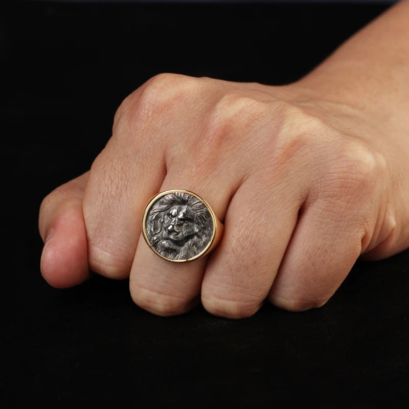 Lion Signet Ring in 14K Solid Yellow Gold
