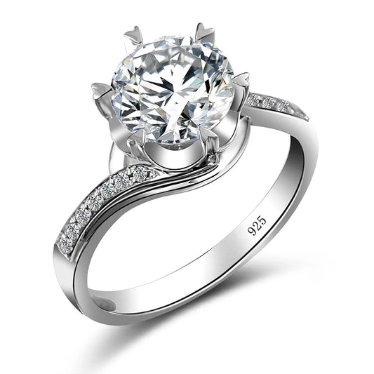 Classic 2ct Round Moissanite Engagement Ring, Heart Claw Seting in White Gold-Plated 925 Silver