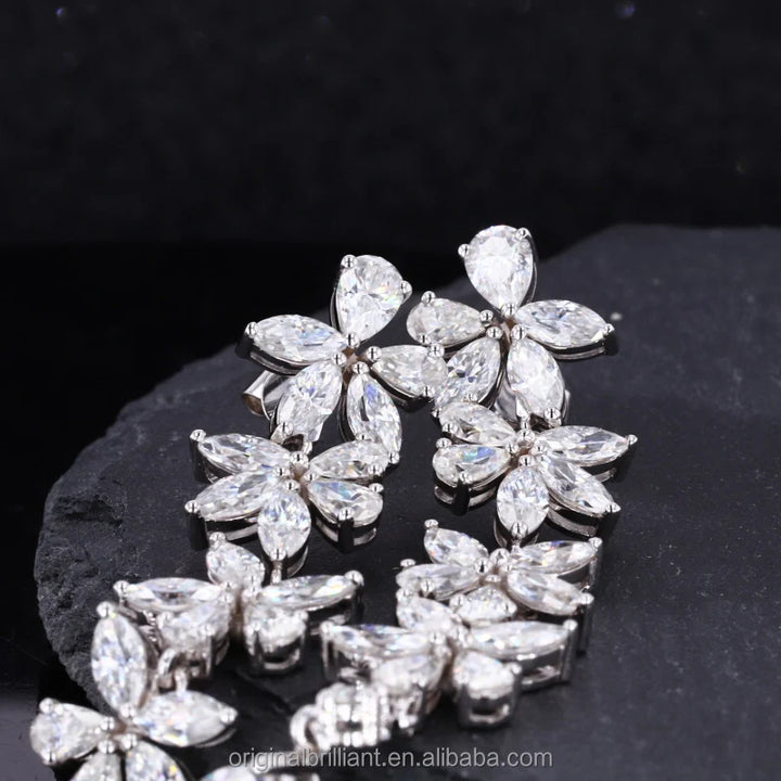 Moissanite Dangle Chandelier Bridal Earring in 18K Solid White Gold