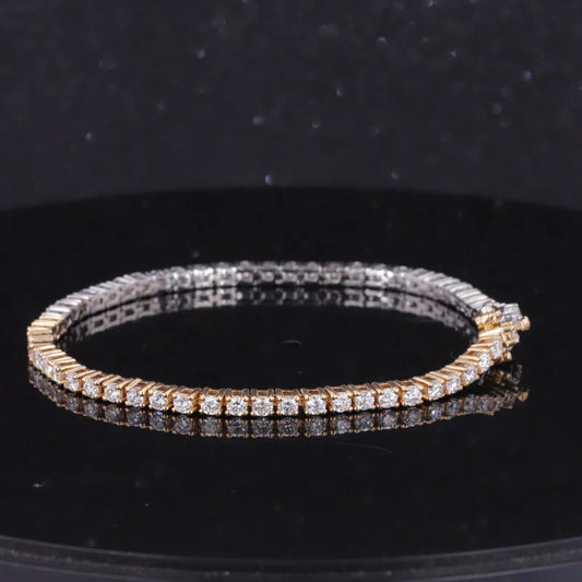 2.3mm Round Cut Moissanite Half and Half Tennis Bracelet in 14K Solid Yellow/White Gold