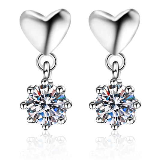 Heart-Shaped Moissanite Stud Earrings in Platinum-Plated 925 Sterling Silver