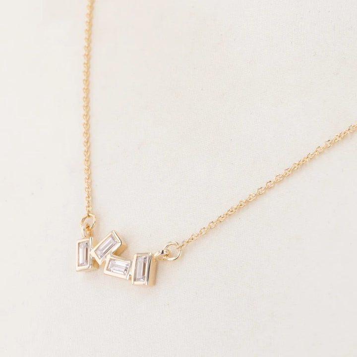 Irregular Emerald Cut Moissanite Pendant Necklace in 14K Solid Yellow Gold