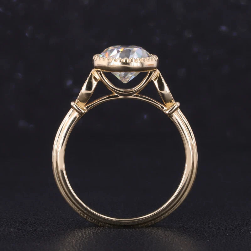 8.5mm Old European Round Cut Moissanite Solitaire Vintage Style Ring in 10K Solid Yellow Gold