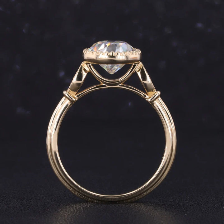 8.5mm Old European Round Cut Moissanite Solitaire Vintage Style Ring in 10K Solid Yellow Gold