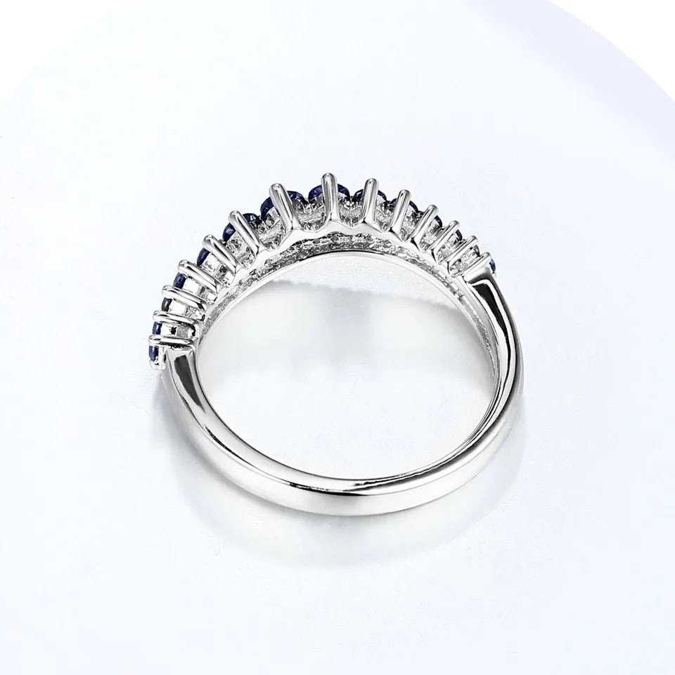 Crown Blue Sapphire Ring in Platinum-Plated 925 Sterling Silver