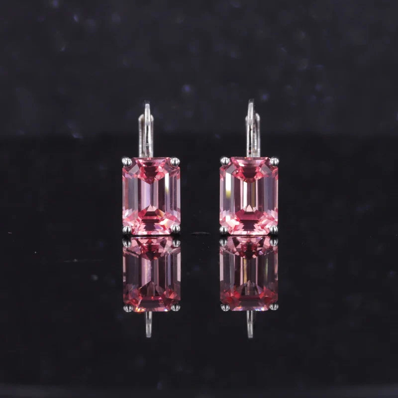 6x8mm, 2.10ct Each Emerald Lab-Grown Pink Sapphire Hoop Earrings in 14K White Gold