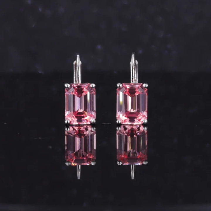6x8mm, 2.10ct Each Emerald Lab-Grown Pink Sapphire Hoop Earrings in 14K White Gold