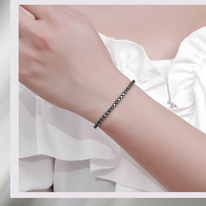 Black Moissanite (2mm-6.5mm) Tennis Bracelet in White Gold-Plated 925 Sterling Silver
