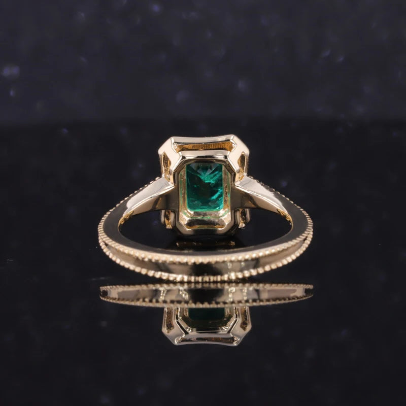5*7mm Emerald and Moissanite Ring in 10K Yellow Gold