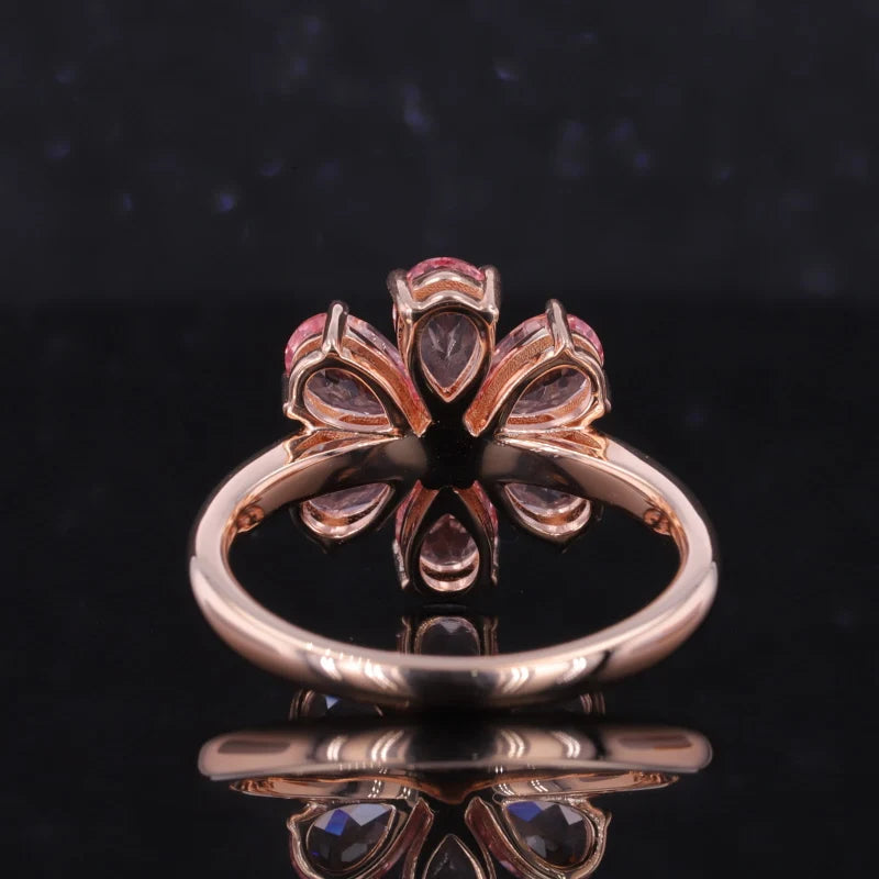 Pink Sapphire with 2.2mm Diamond Flower Ring in 10K Solid Rose Gold